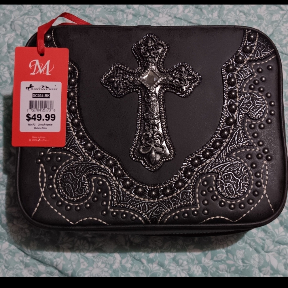 Montana West Black and Silver Embellished Bible Cover, looks charcoal gray.